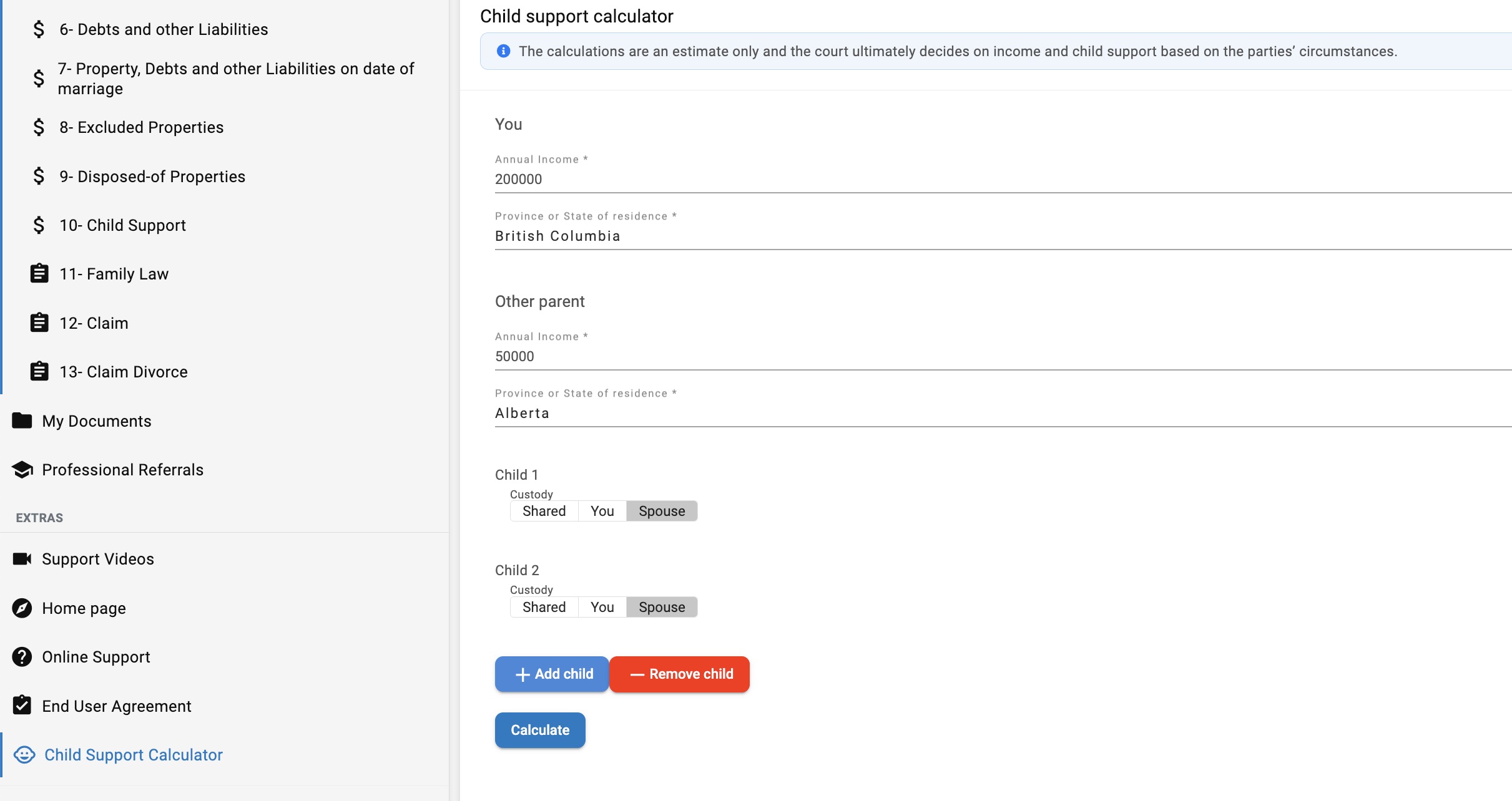 Child support calculator